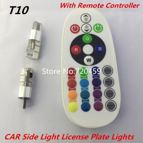 SMD 5050 RGB Car Reading Wedge Light Lamp T10 RGB car light With Remote Controller for Auto CAR Side Light License Plate Lights