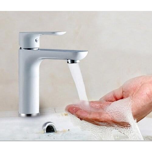 Hot and cold washbasin basin faucet above counter basin bathroom white paint full copper faucet length