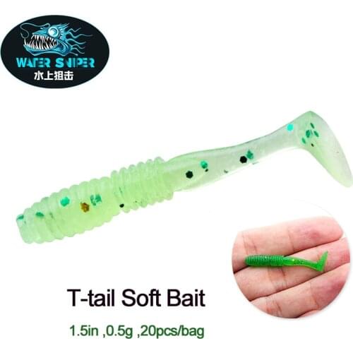Water Sniper 1.5in 0.5g T Tail Fishing Worm Soft Baits 20pcs/Pack Swing Tail Wobblers For Bass Pike Carp Fishing