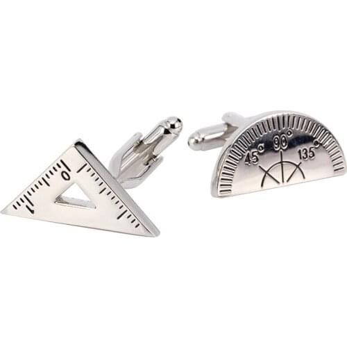 HYX Jewelry Silver Plated Triangle and protractor Brand Cuff Buttons French Shirt Cufflinks For Mens Fashion Cuff Links