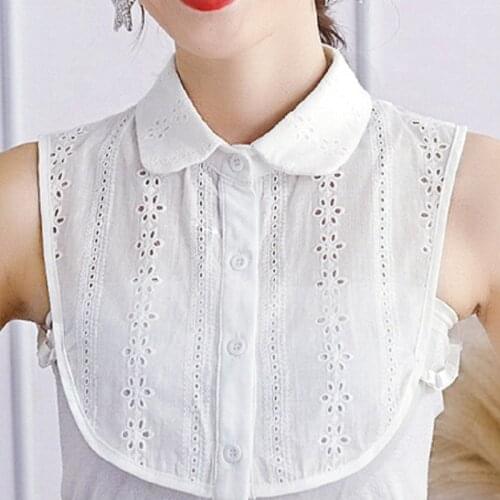 Lady Decorative Collars Cotton Detachable Hollow Neck False Collar Stand Spring Openwork All Match White Fake Women Shirt Black