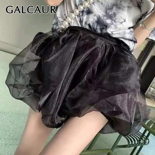 GALCAUR Casual Gauze Patchwork Short Skirt For Women High Waist Loose Solid Ruched Mini Shorts Skirts Female Fashion 2021 Summer