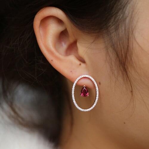 2019 teardrop cz Stud Earring For Women Rose Gold Color Double Sided Fashion Jewelry Earrings Female Ear Brincos Pending