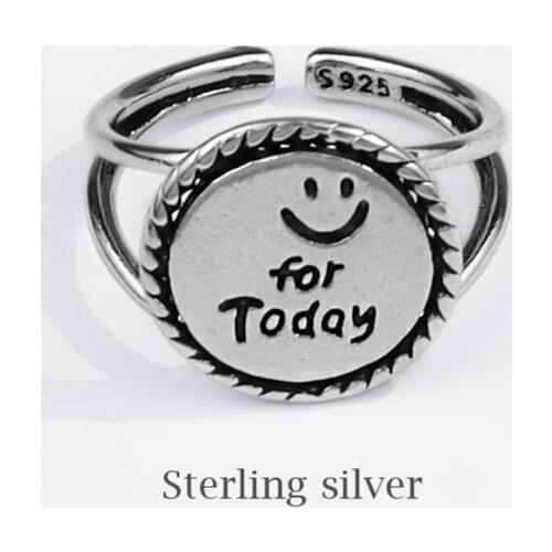 Sole Memory Smile Round Card 925 Sterling Silver Female Resizable Opening Rings SRI678