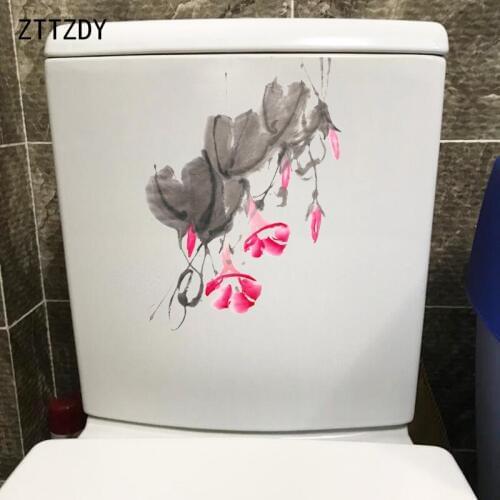 ZTTZDY 16.9*23.7CM Ink Painting Red Morning Glory Bathroom Toilet Sticker Decor Home Wall Decal T2-0251