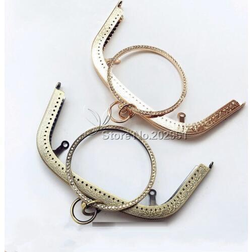 10pcs/lot 18 cm Antique Bronze golden Rhinestone bracelet ring Metal Purse Frame clasp handle for coin purse Making DIY bag