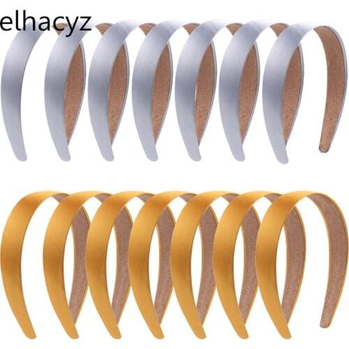 10pcs/lot Fashion Golden/Silvery Wide Headband Solid Bezel Hairband Smooth Satin Covered Headband Women Girls Hair Accessories