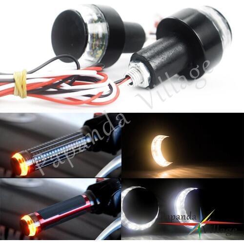 2pcs Universal Motorcycle Handlebar LED Turn Signal Light Amber White Indicator Flasher 22mm Handle Bar End Blinker Corner Light