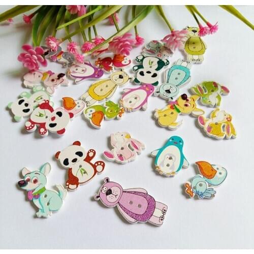 50PCs Natural Wooden Buttons Cute Mixed Animals Shape Decorative Sewing Buttons 2 Holes Scrapbooking Crafts Accessorie