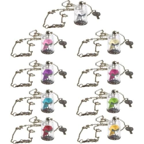 83XC Women Romantic Dried Flowers Glass Bronze Long Chain Beauty and Beast Necklaces