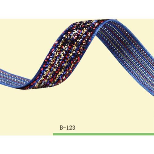 3/8" Glitter Velvet Ribbon Striped Blue/Gold/Red Glitter Ribbon Color Metallic Ribbon