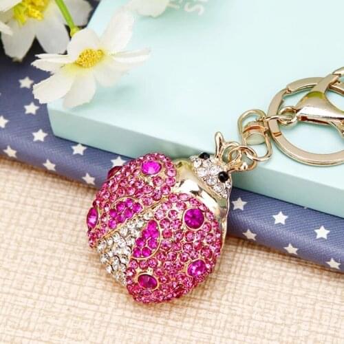 Free shipping 50pcs/lot rhinestone ladybug keychain purse hanger bridal showers favors, Valentines Day gifts birthday lady gift