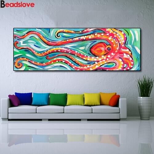Large Colored Octopus diamond painting full drill square round diamond embroidery Abstract 5d cross stitch gift home art