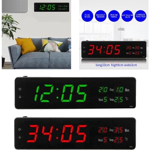 Large LED Digital Alarm Clocks Desktop Bedside Wall Clock 24 Hours Display Calender Temperature Week for Study