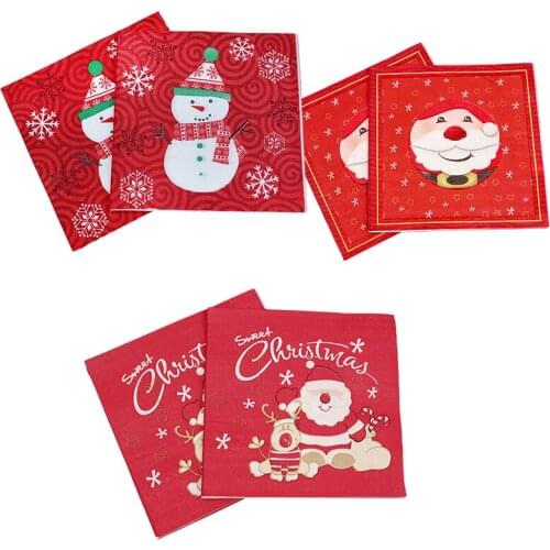 20pcs/Lot Merry Christmas Navidad Decoupage Paper Garland Napkin Xmas Tree Snowflake Santa Paper Napkin for Home Party Decor