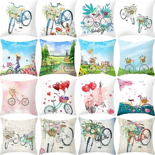 Bicycle Pillowcase DecorationSofa Cushion Case Bed Pillow Cover Home Decor Car Cushion Cover Polyester Pillow Case 45*45cm