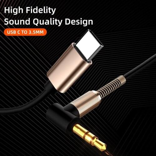FLOVEME New 1m Car Aux Audio Cable Mobile Phone Connection Audio Listening To Music Data Cable Elbow 3.5Mm To Type-C Audio Line