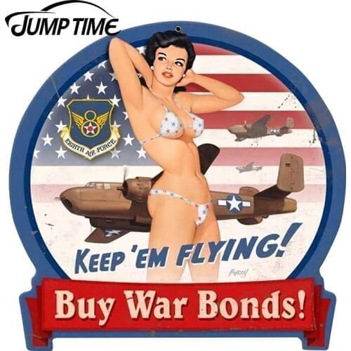 JumpTime 13cm x 12.6cm JDM Window Decal Retro B-25 War Bonds Round Banner Pin-Up Girl Car Styling Waterproof 3D Car Stickers