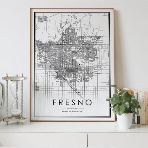 FRESNO California CA USA city map Nordic Living Room Decoration Canvas Poster Modern Home Decor Art Print Painting