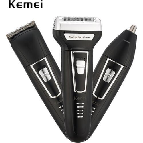 Kemei 3 In 1 Electric Shaver Men Shaving Machine Floating Electric Razor Clipper Nose Hair Trimmer Rechargeable 3D Beard Shaver