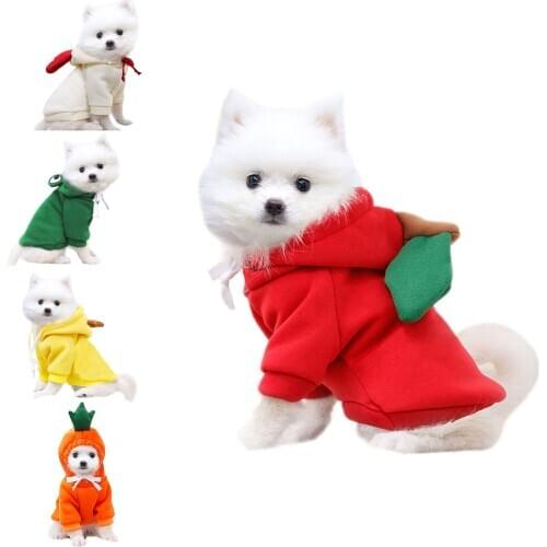 Cute Dog Hooded Sweater Fleece Clothes 3D Fruit Pattern Adjustable Drawstring Jumper Puppy Pet Four-legs Costumes