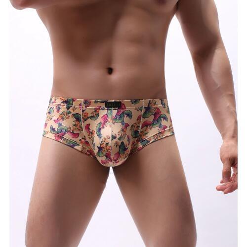 2019 brand Mens sexy Underwear Small Boxer Milk Silk Ginkgo Leaf Print Boxer Shorts Bulge Pouch Underpants Gay Panties boxers