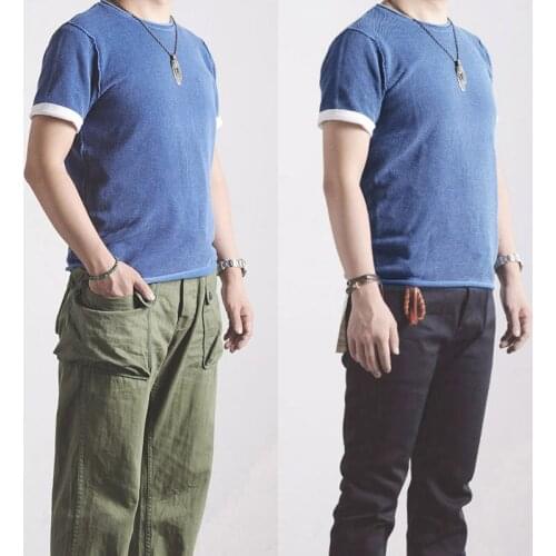 MY-0002 Read Description! Asian Size Mans Super Quality Cotton Casual Indigo Tee