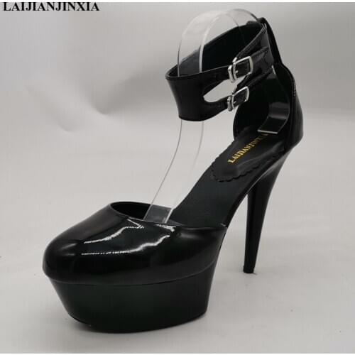 New brand black Ankle Strap Style 15cm High Heel Pumps Platforms Pole Dance Model Shoes 6 inch cover heel womens Dance Shoes