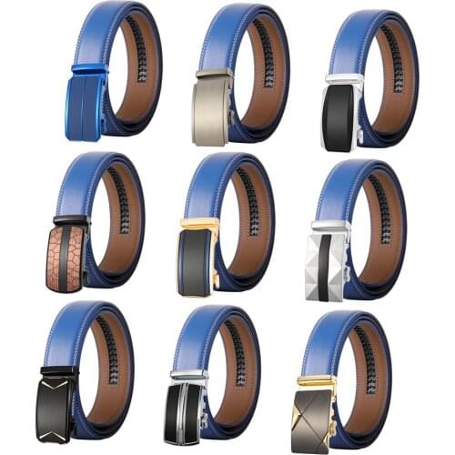 Plyesxale Blue Leather Belt For Men Fashion Automatic Buckle 3.5CM Width Designer Belt Casual Strap Male Luxury Mens Belts B628