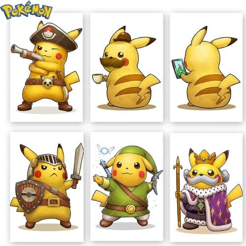 Pokemon Poster Funny Pikachu Wall Art Abstract Cartoon Picture Dorm Children Kids Room Home Anime Decoration Gift Cudros