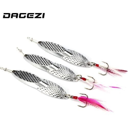 DAGEZI 18g Metal Sequins Fishing Lure Spoon Lure with Feather Noise Paillette Hard Baits Treble Hook Pesca Fishing Tackle