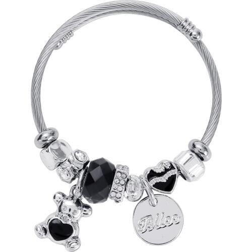 WEIXY Adjustable Open Stainless Steel Bracelet Bangles Little Bear Cuff Bracelet For Women Jewelry Gift For Girls