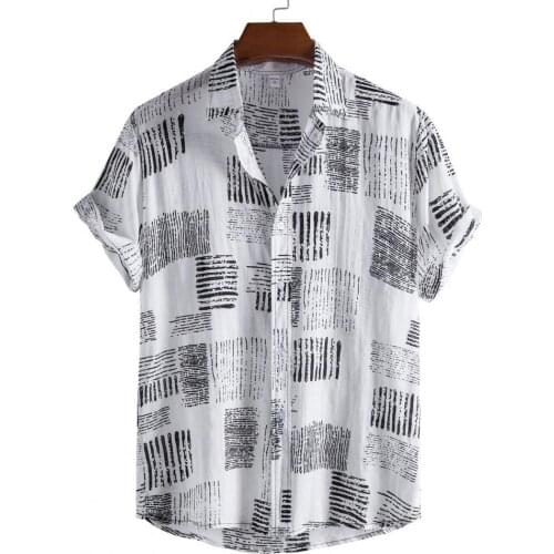 Short Sleeve Men Shirt Turn-down Collar Soft Print Loose Summer Shirt Streerwear