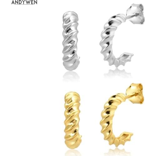 ANDYWEN 100% 925 Sterling Silver Twist Hoops 2020 Gold Circle Round Thick Women Luxury Earring For Party Rock Punk Jewelry