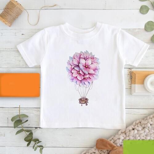 Korean Comfortable Baby Boy T Shirt Flowers and Hot Air Balloon Graphic Cheap T-shirt Simplicity Exquisite T Shirt