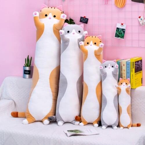 50-130cm Cute Soft Long Cat Pillow Plush Toys Stuffed Pause Office Nap Sleep Pillow Cushion Gift Doll for Kids Girls boys lovers