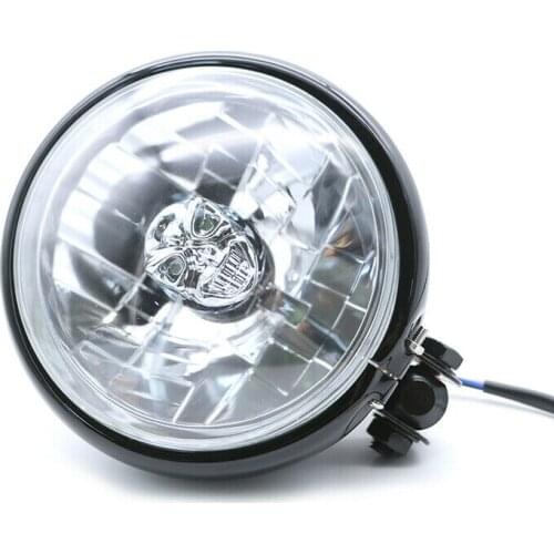 High/Low Beam Retro Skull Round Headlight Bottom Mount For Harley Dyna Honda VT