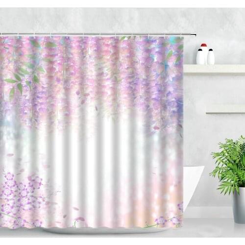 Plant Floral Shower Curtains Pink Purple Flowers Vine Background Printing Modern Simple Bathroom Decor Screen Hooks Bath Curtain