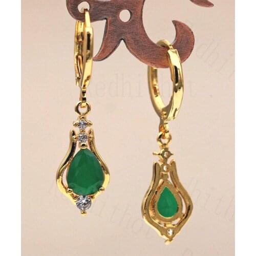Trendy Drop Earrings for Women Gold Color Fashion Earring With Green Waterdrop Zircon Luxury Jewelry for Party Wedding Gift