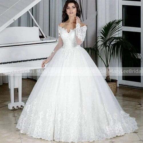Vestido De Noiva Princesa Off Shoulder Long Sleeve Vintage Ball Gown Wedding Dresses Corset Backless White Applique Bride Dress