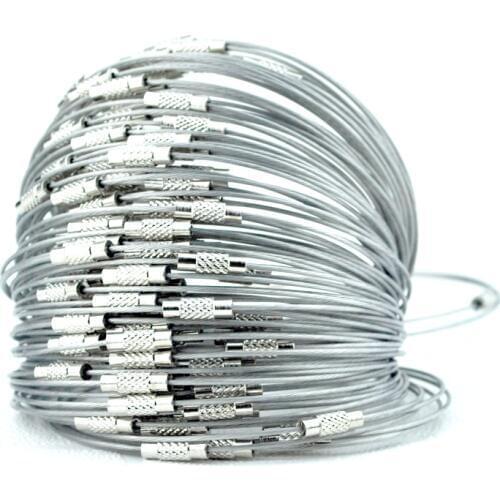 100pcs Stain steel wire 9inch Keychain ring key keyring circle rope cable loop For DIY Jewelry Findings Bangle Bracelet Making