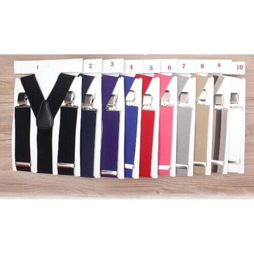 120pcs/lot Mens solid color Heavy Duty 5cm Durable Adjustable Y clip on Trouser Braces Elastic Suspenders