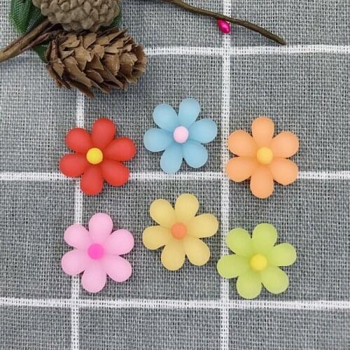 19mm 20pcs Transparent Frosted Six Petal Flower Resin Accessories 5-color Diy Childrens Jewelry Decorative Flower Patch