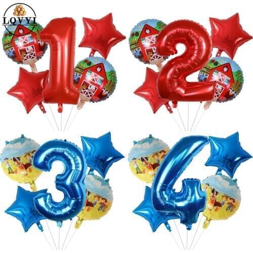 5pcs/lot farm animal Balloon 30'' Number Balloon kids 1 2 3 4 5 years Birthday Party Decorations Globos Toys For Kids farm party