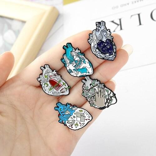 Anatomical Heart Brooch Exquisite Design Heart Brooch Castle Glacier Mineral Brooch Human Organ Enamel Pins Backpack Badge