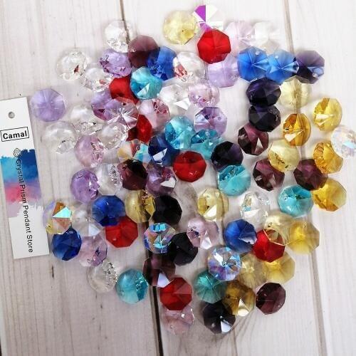 Camal 100Pcs 11 Color 14mm Crystal Octagonal Loose Beads 1 Hole Chandelier Lamp Garland Strand Parts Curtain Craft Ornamemt DIY