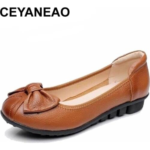 CEYANEAO2018Plus Size(34-43)Loafers Comfortable Women Genuine Leather Flat Shoes Woman Casual Nurse Work Shoes Women FlatsE1081