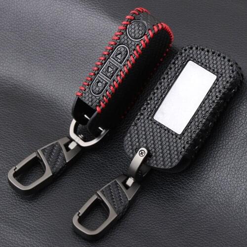 Carbon Fiber Style For Starline A93 A63 Leather Key Case for Russian Version in Two-Way Car Alarm Remote Control LCD Key Cover