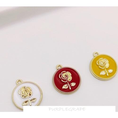 Color-preserving alloy dripping rose round brand pendant diy earrings handmade headdress pendant hand-made ear jewelry material