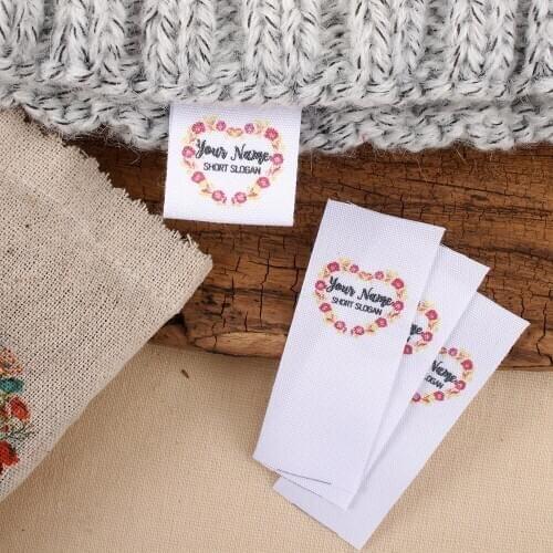 Custom Clothing Labels, Sew In Folded Flower, Bespoke Printed Tags, For Handmade Items, Logo, Laundry (MD1070)
